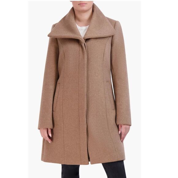 Cole Haan Signature Wide Lapel‎ Wool Blend Coat, Size 12 Camel Classic Chic NWT - Picture 1 of 4
